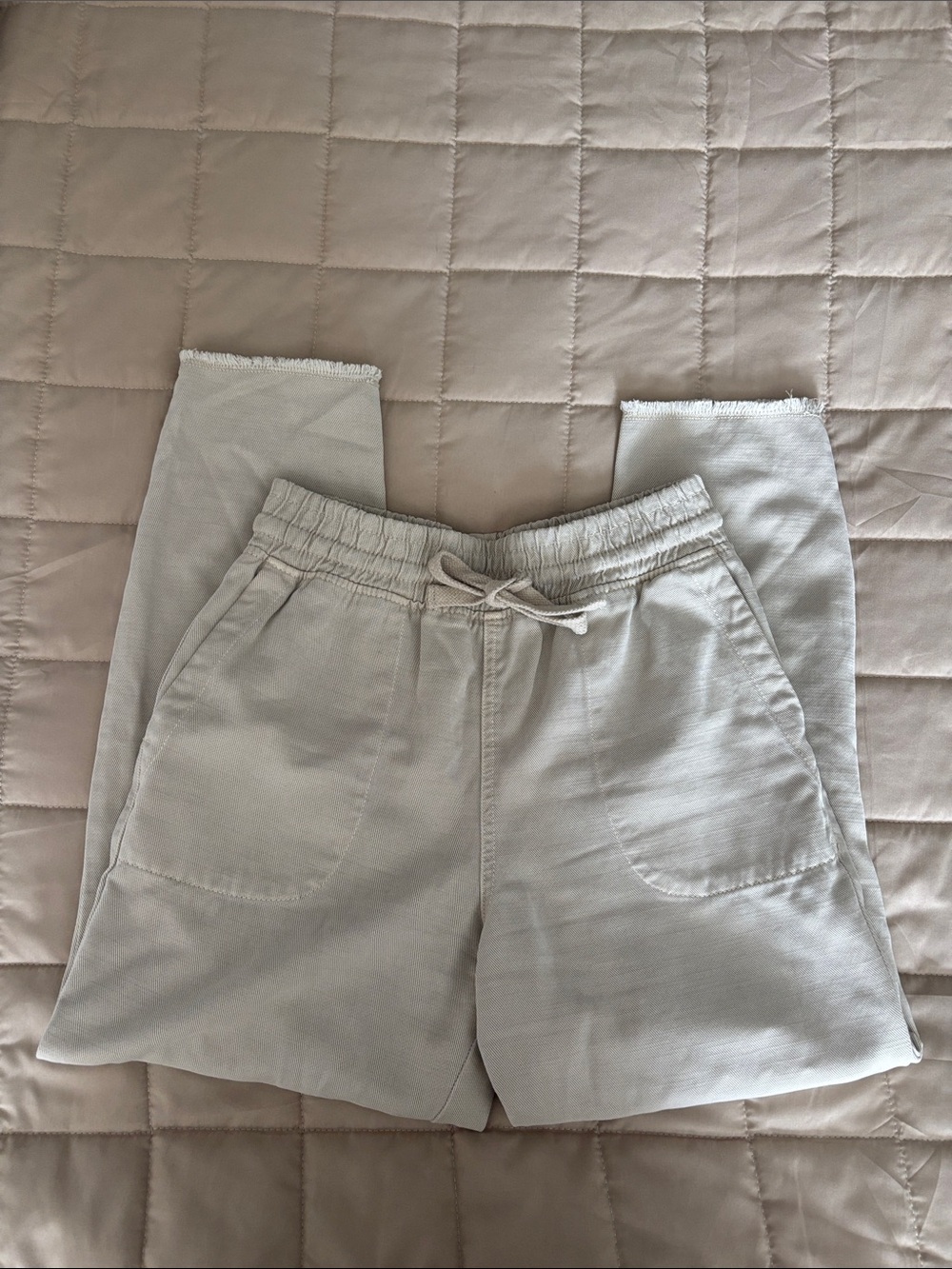Zara Light Cream Cropped Drawstring Pants
